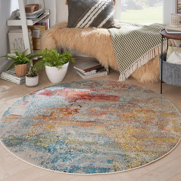 Celestial CES02 Modern Abstract Soft Durable Low Profile Short Pile Sealife Round Rug-Nourison-Rug Love - The Most Loved Rug Store
